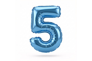 Blue Metallic Number 5 Foil Balloon