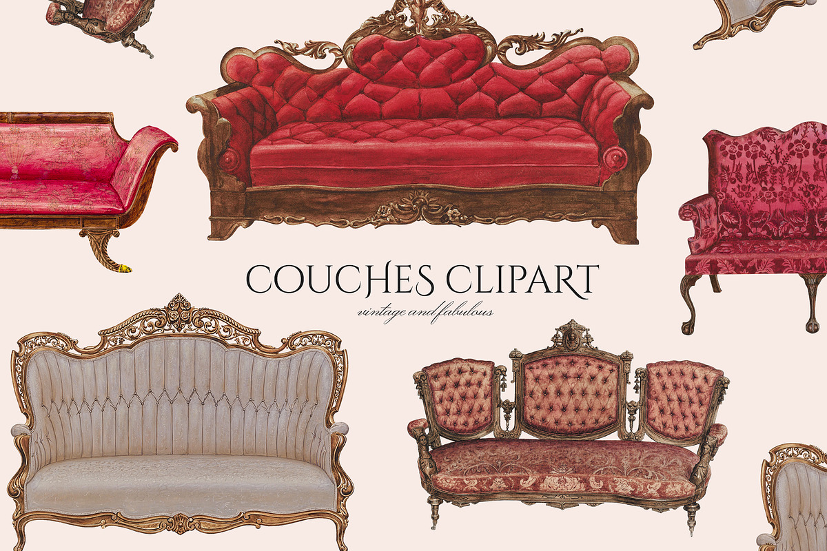 Vintage Couch & Sofa Clipart, an Illustration by Secret Helper (Photo 1 of 5)