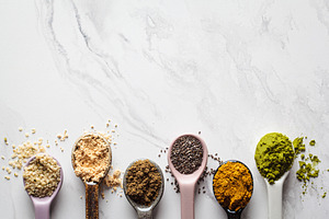 Super food powders in spoons, a Food & Drink Photo by vaaseenaa