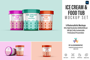 Ice Cream & Food Tub Mockup Set, a Cups & Container Mockup by Illusiongraphic