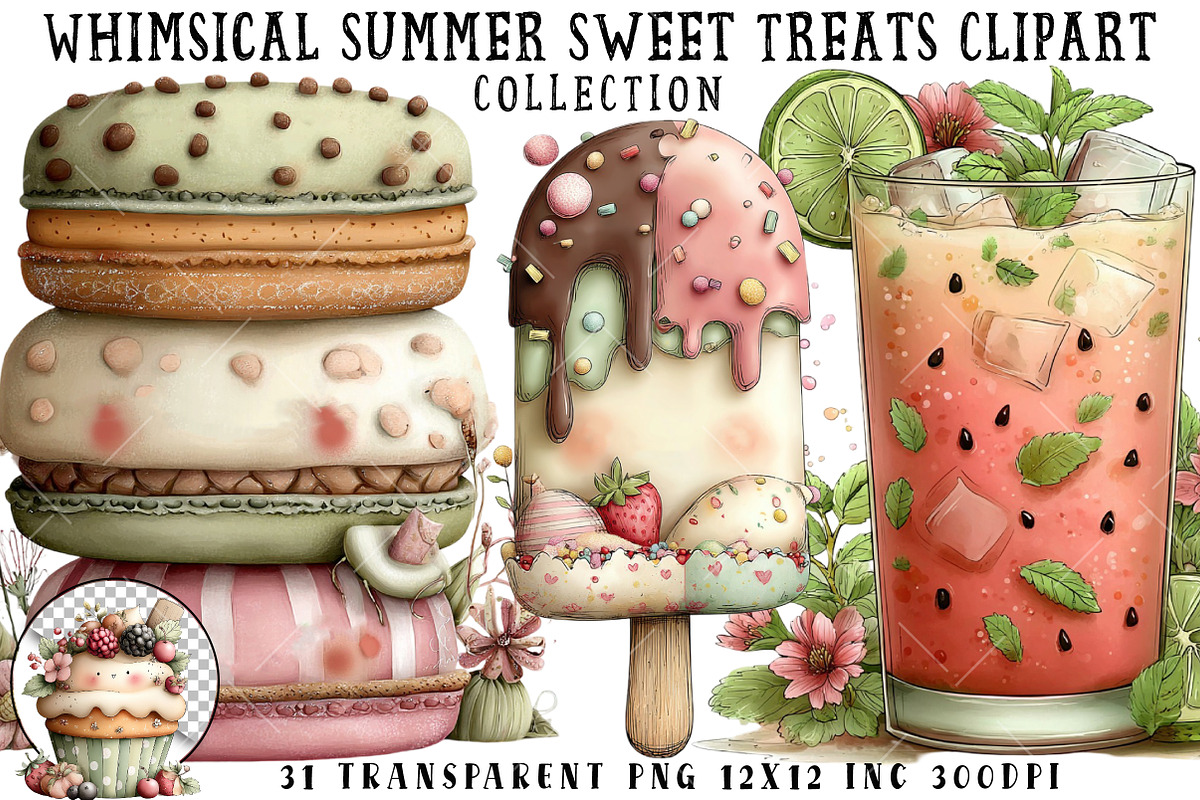 Whimsical Summer Sweet Treats Clipar, an Illustration by OK Design (Photo 1 of 6)