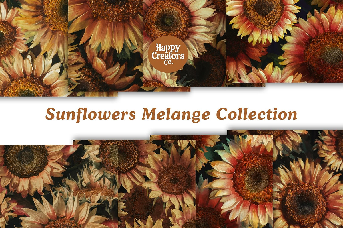 Sunflowers Melange Digital Papers #1, a Pattern Graphic by Happy Creators Co. (Photo 4 of 7)