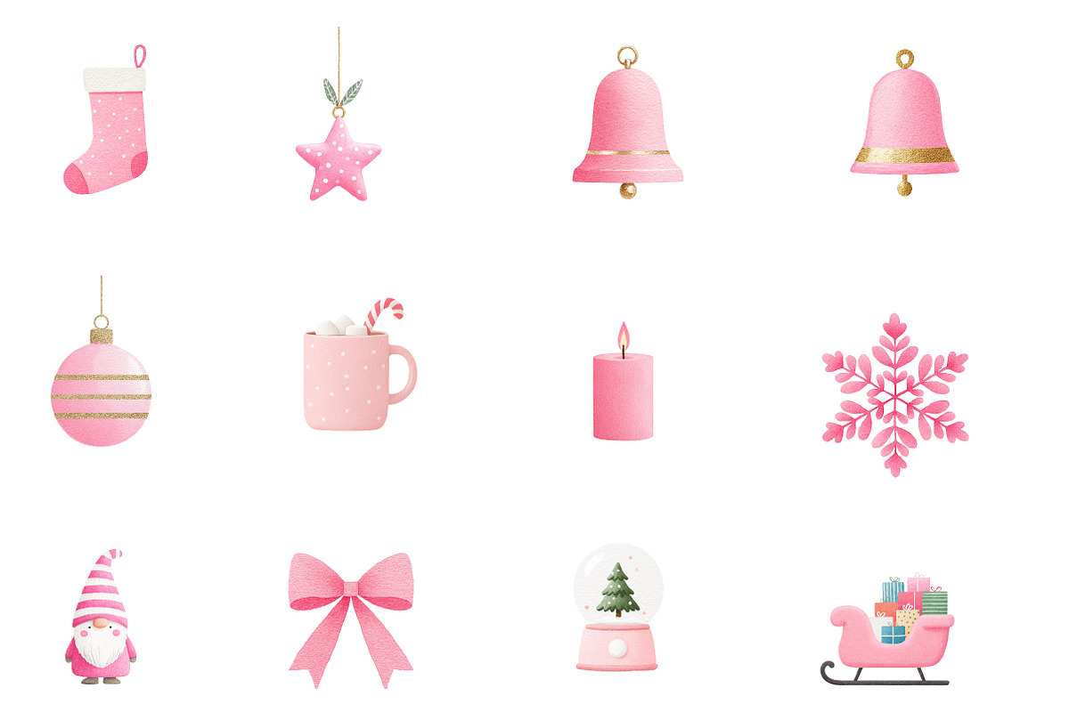 Watercolor Hot Pink Christmas Clipar, an Illustration by Designworld (Photo 4 of 5)