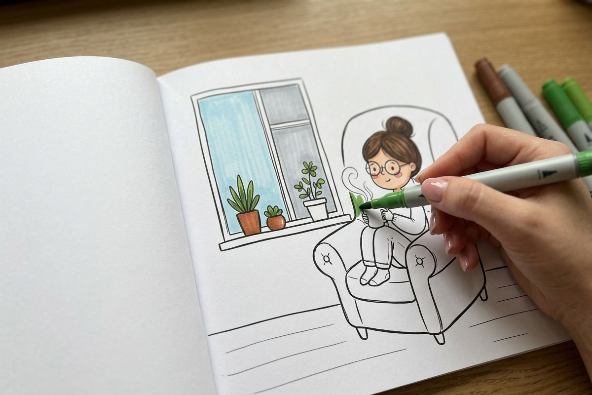 Cozy Girl Moments Coloring Pages, a Person Illustration by Image for Sale (Photo 3 of 3)