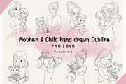 Mother and Child Hand Drawn Outline, an Illustration by PKshop (Thumbnail 1 of 3)