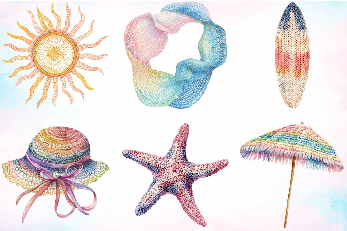 Watercolor Crochet Summer Clipart, an Illustration by Canvas Craft (Photo 2 of 3)