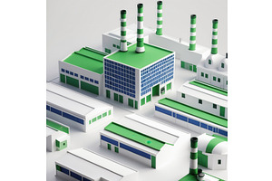 Industrial complex with green roofs, an Illustration by tilialucida