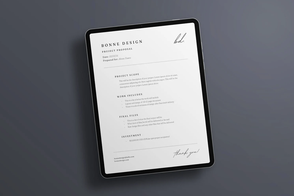 Minimalist Project Proposal Template, a Stationery Template by frommakertomaker (Photo 2 of 4)