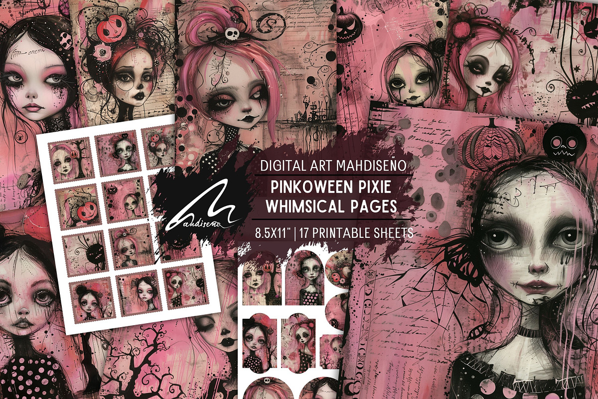 Pinkoween Whimsical Scrapbook Pages, a Seasonal Illustration by Digital Art Mahdiseño (Photo 1 of 10)