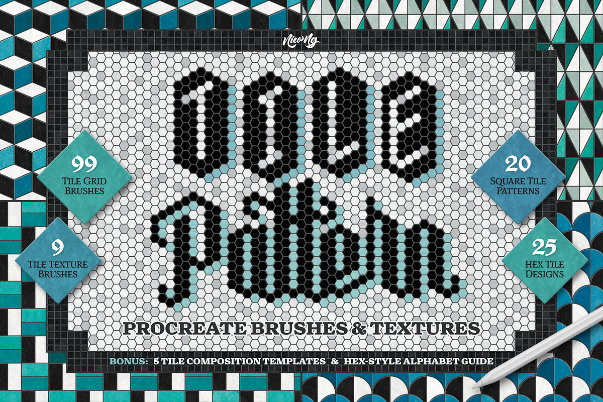 Tile Pattern Procreate Brushes, a Brush Add-On by Nico-Ng (Photo 1 of 13)