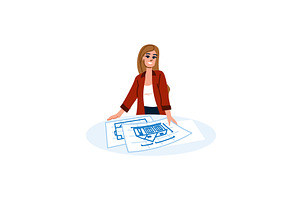 Female architect designing housing, an Object Illustration by pikepicture