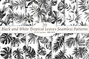 Black and White Tropical Leaves Seam, a Pattern Graphic by Design Market (Thumbnail 1 of 4)