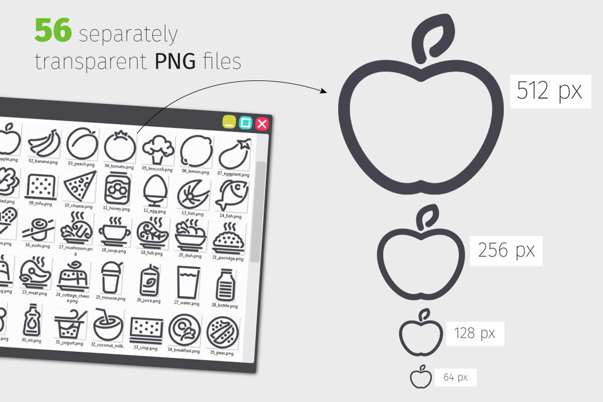 Healthy Food Line Icons Set, an Outline Icon by Voysla's Shop (Photo 3 of 4)