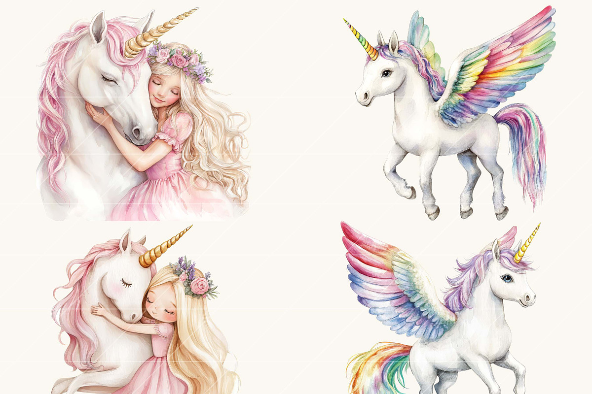 Watercolor Unicorn Fairy Clipart, an Animal Illustration by SparkyDesignsUS (Photo 6 of 9)