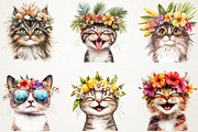 Funny Summer Cat Watercolor Clipart, an Illustration by RobertsArt (Thumbnail 2 of 7)