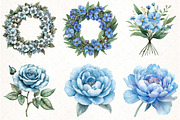 Pale blue flowers watercolor clipart, an Illustration by Watercolor design (Thumbnail 3 of 4)