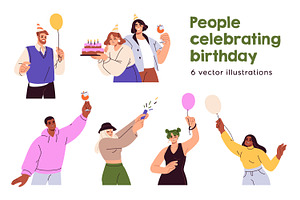People celebrating birthday at party, a Person Illustration by Good Studio