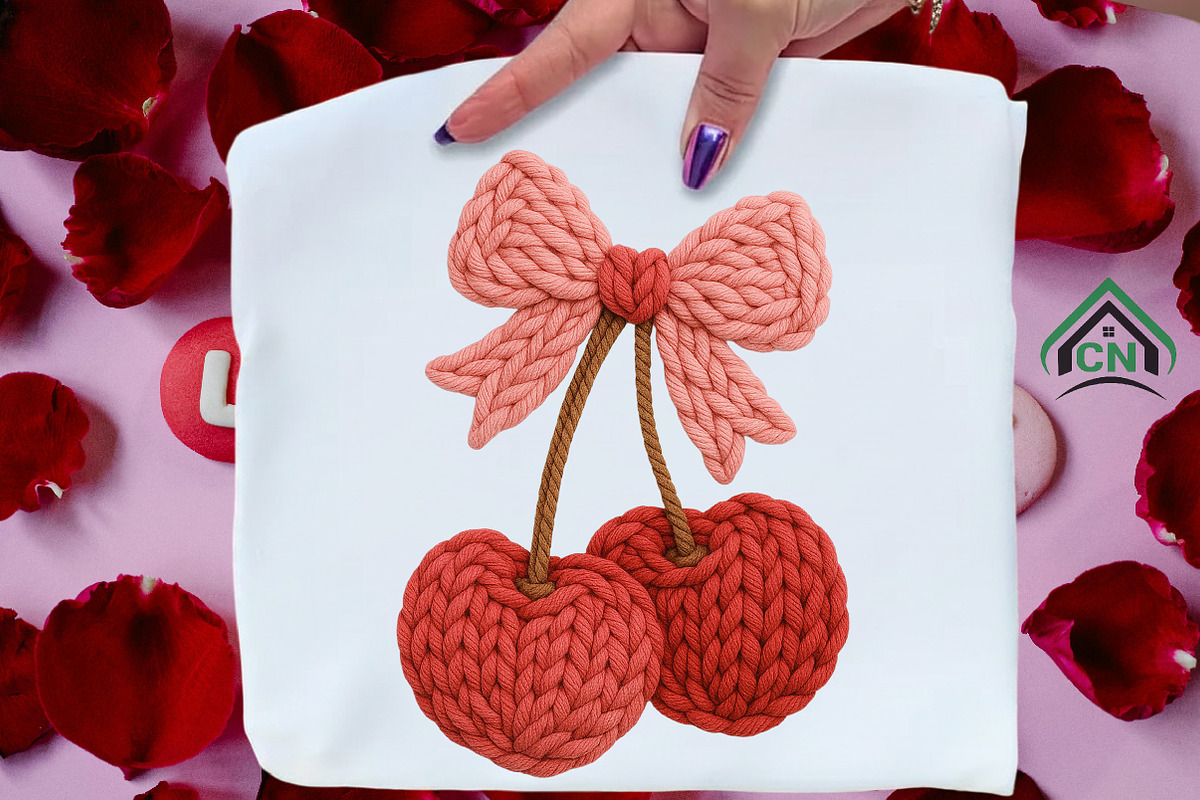Yarn Valentine's Coquette Bow Cherry, an Illustration by Craft Nest (Photo 2 of 6)