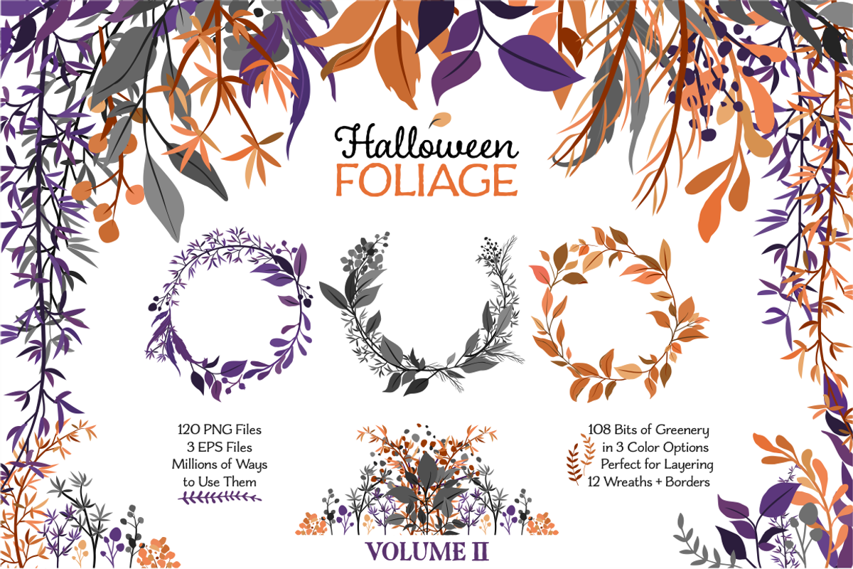 Halloween Wreath & Leaf Set, an Illustration by Kelly Jane Creative (Photo 1 of 5)