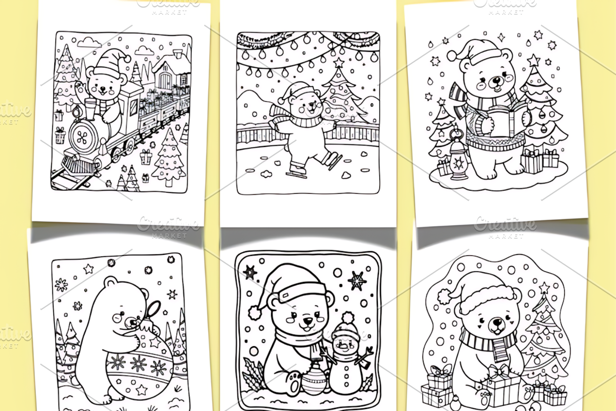 Polar Bear Christmas Coloring Page, a Seasonal Illustration by Design ...
