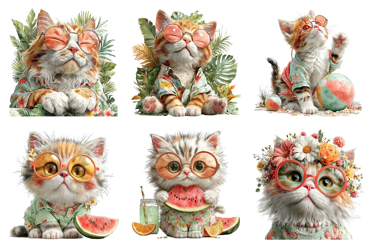 Whimsical Summer Cat Clipart, an Illustration by Libby Wishes (Photo 2 of 4)