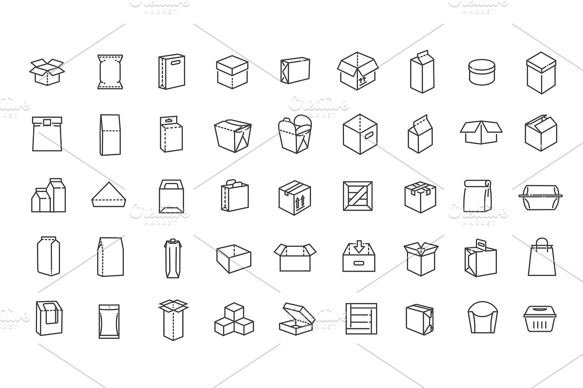 Vector Package Types Icon Set, an Outline Icon by Tettygreen (Photo 1 of 2)