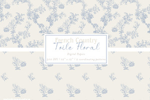 French Country Toile Florals - Blue