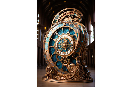 A gold and blue clock sitting on top, an Industrial Photo by tilialucida