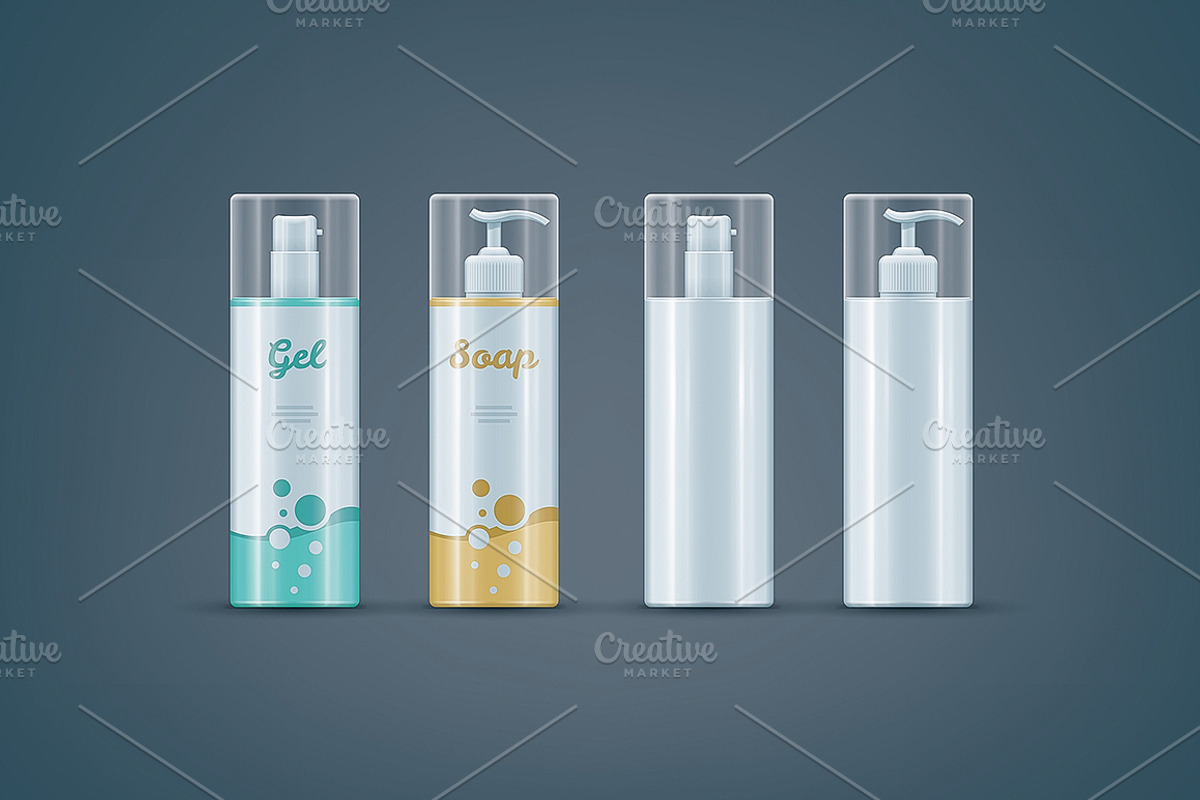 Soap / Gel bottles mock-up set, a Cups & Container Mockup by Vectorminator (Photo 1 of 2)