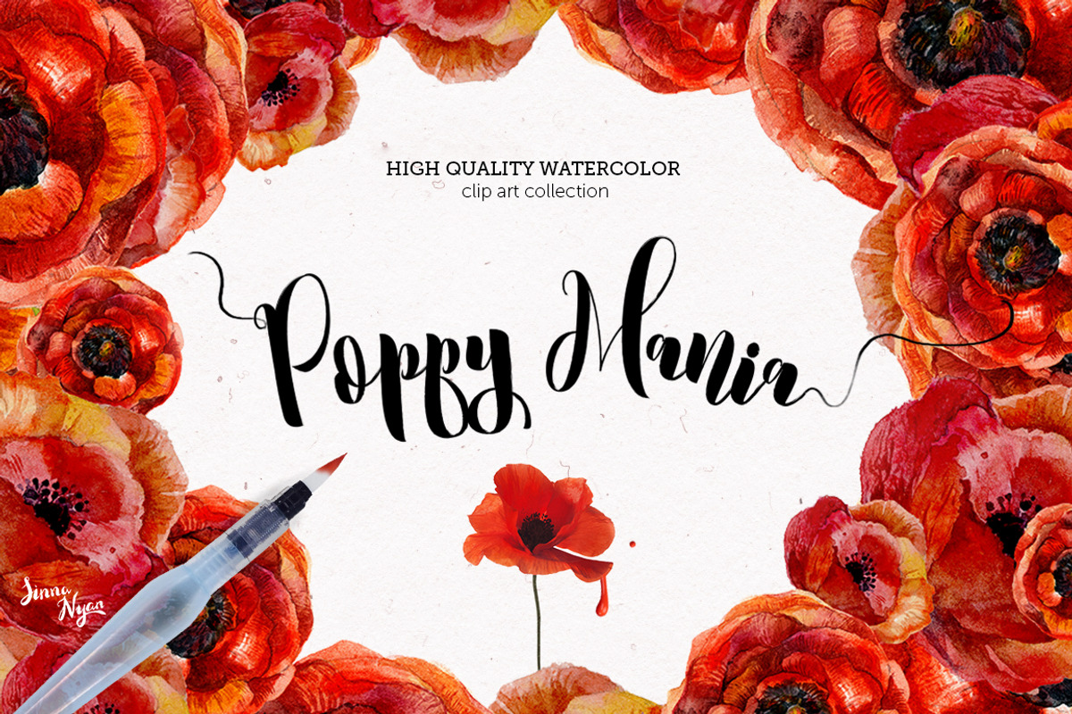 Poppy Mania Watercolor Clip Art Set, a Decorative Illustration by Inna Sinano (Photo 1 of 7)