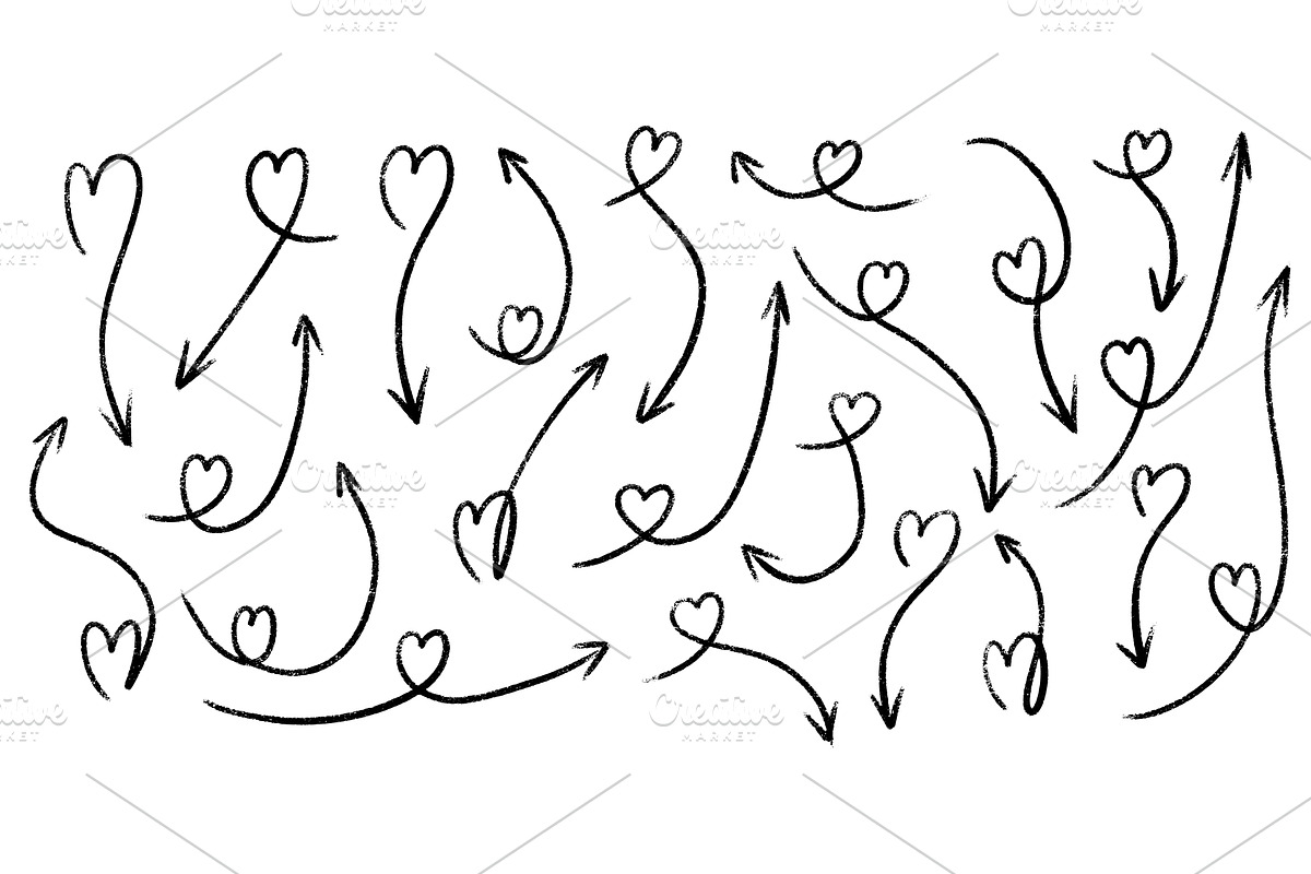 Crayon arrow and heart doodle set, an Object Illustration by YuliiaOsadcha