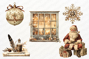 Antique Christmas Watercolor Clipart