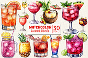 Watercolor Summer Drinks Clipart, an Illustration by OK Design (Thumbnail 1 of 5)