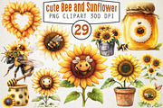 Cute Bee and Sunflower Clipart, an Illustration by RobertsArt (Thumbnail 1 of 6)