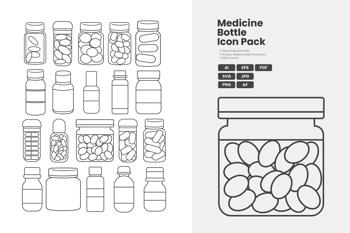 Medicine Bottle Icon Pack, an Outline Icon by erifqizeicon (Photo 1 of 3)