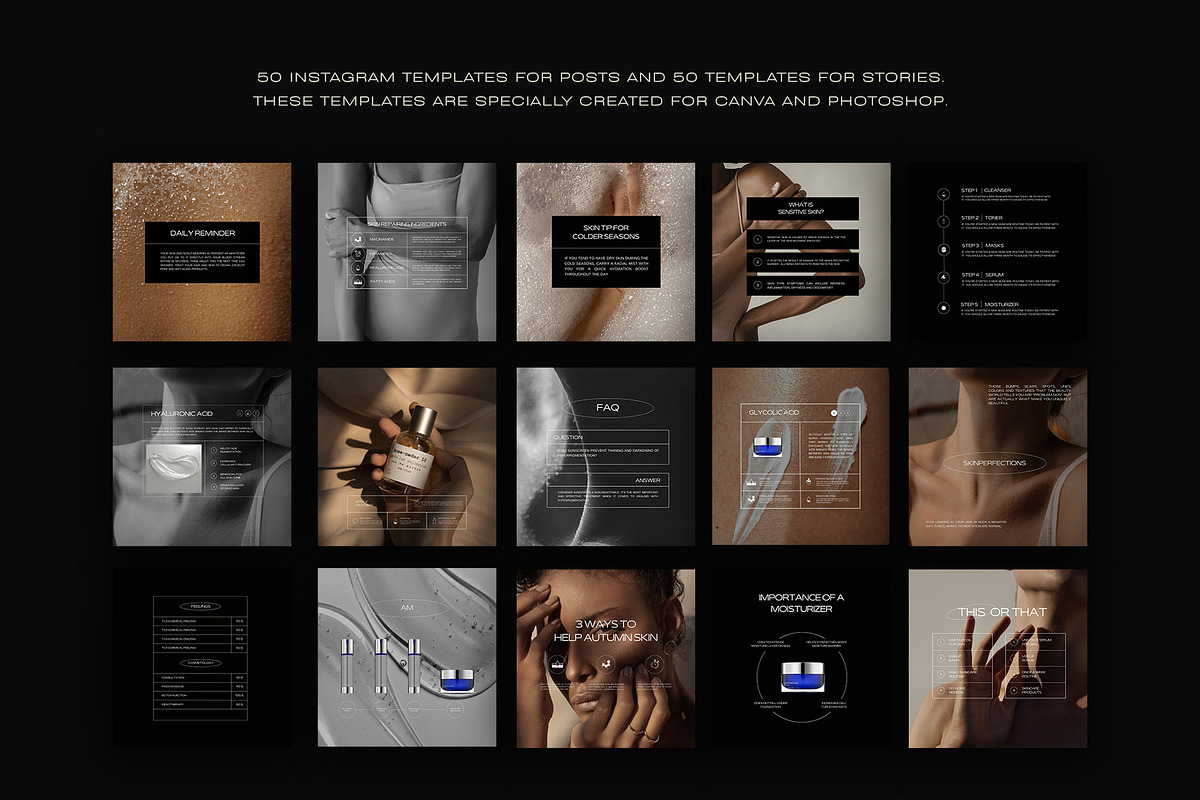 Luxury Black Beauty Templates Canva and Photoshop