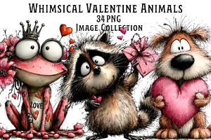 Whimsical Valentine Animals Clipart, an Illustration by Dream Creation