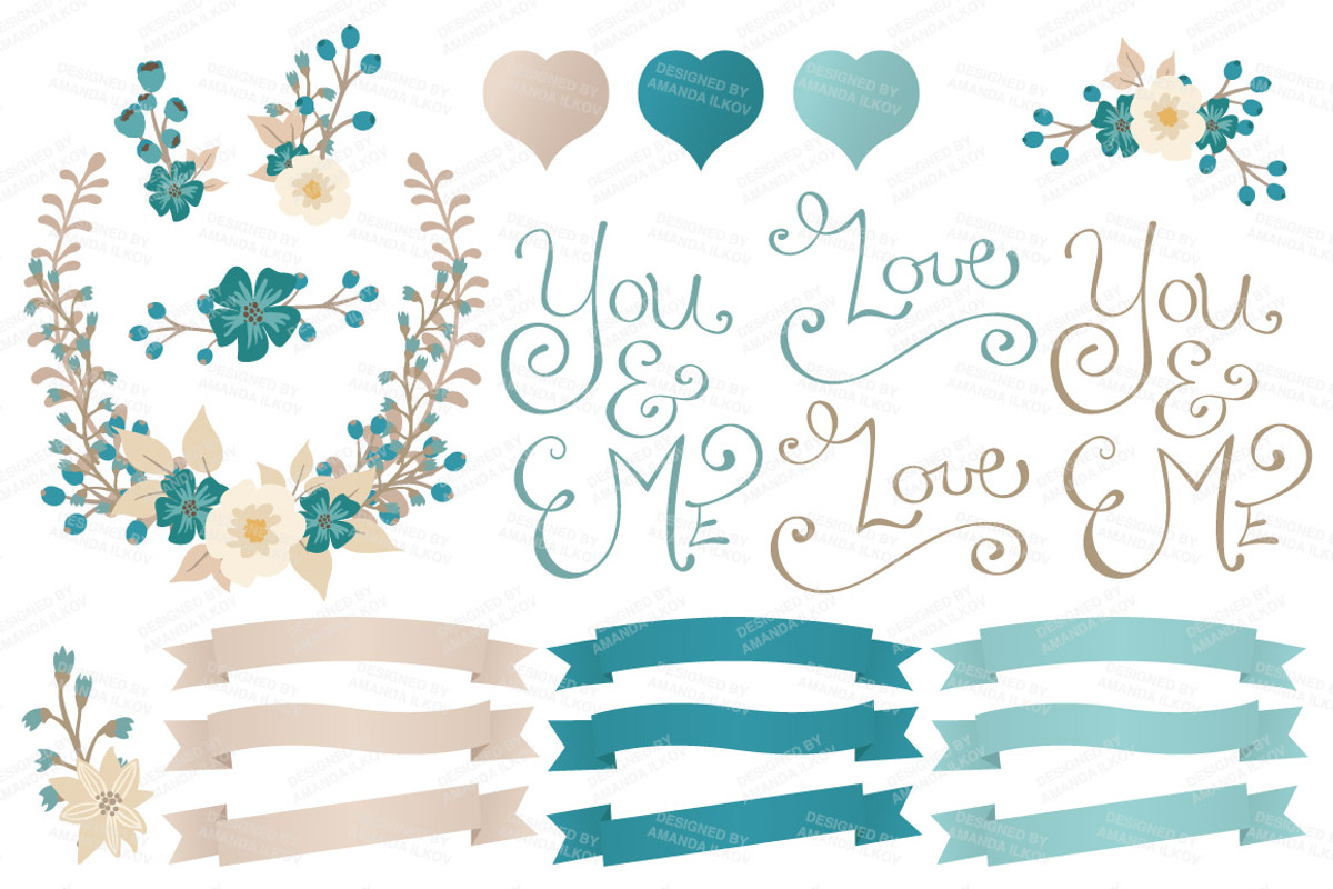 Vintage Blue Floral Heart & Banners, an Illustration by Amanda Ilkov (Photo 4 of 4)