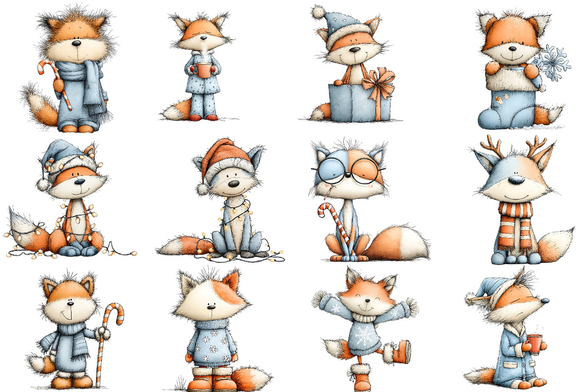 Quirky Christmas Fox Watercolor Clip, a Seasonal Illustration by YA Design (Photo 3 of 7)