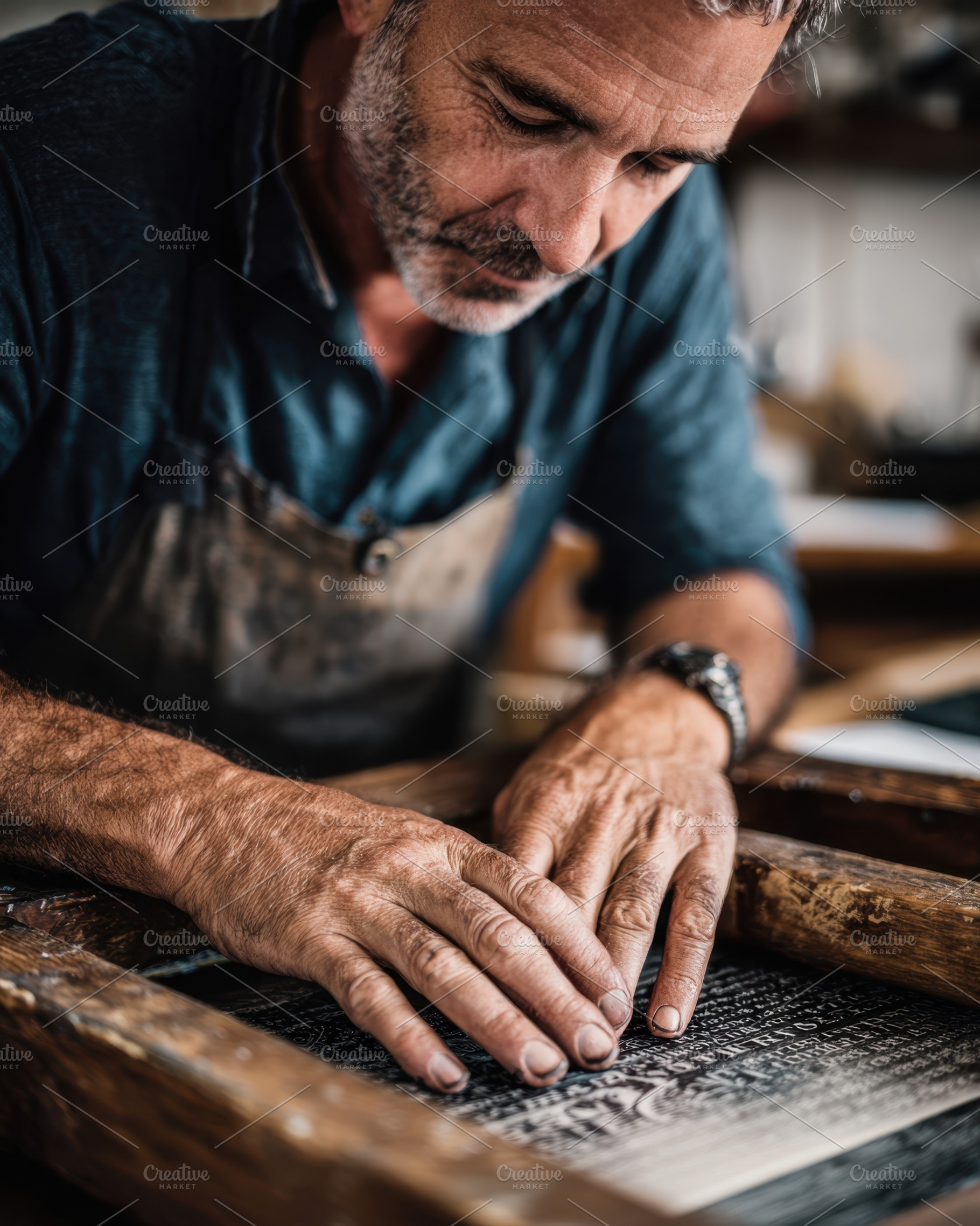 Artisan working on printmaking project in workshop, a Person Photo by AlyaAnd