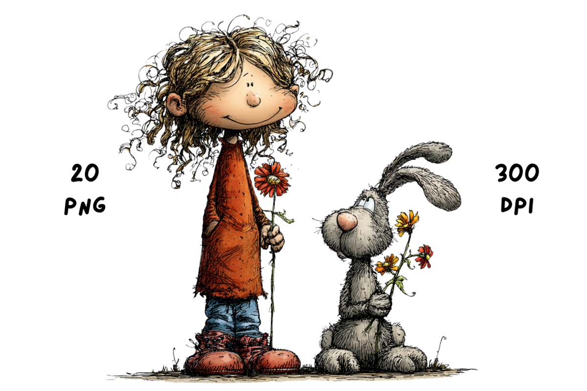 Whimsical Floral Girl and Bunny, an Animal Illustration by GiraffeCreative (Photo 17 of 20)