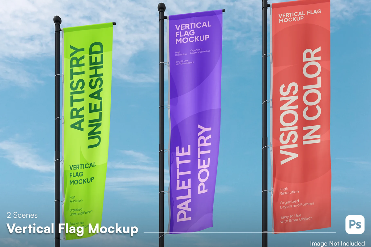 Vertical Flag Mockup Set, an Advertising Mockup by graphicsauce