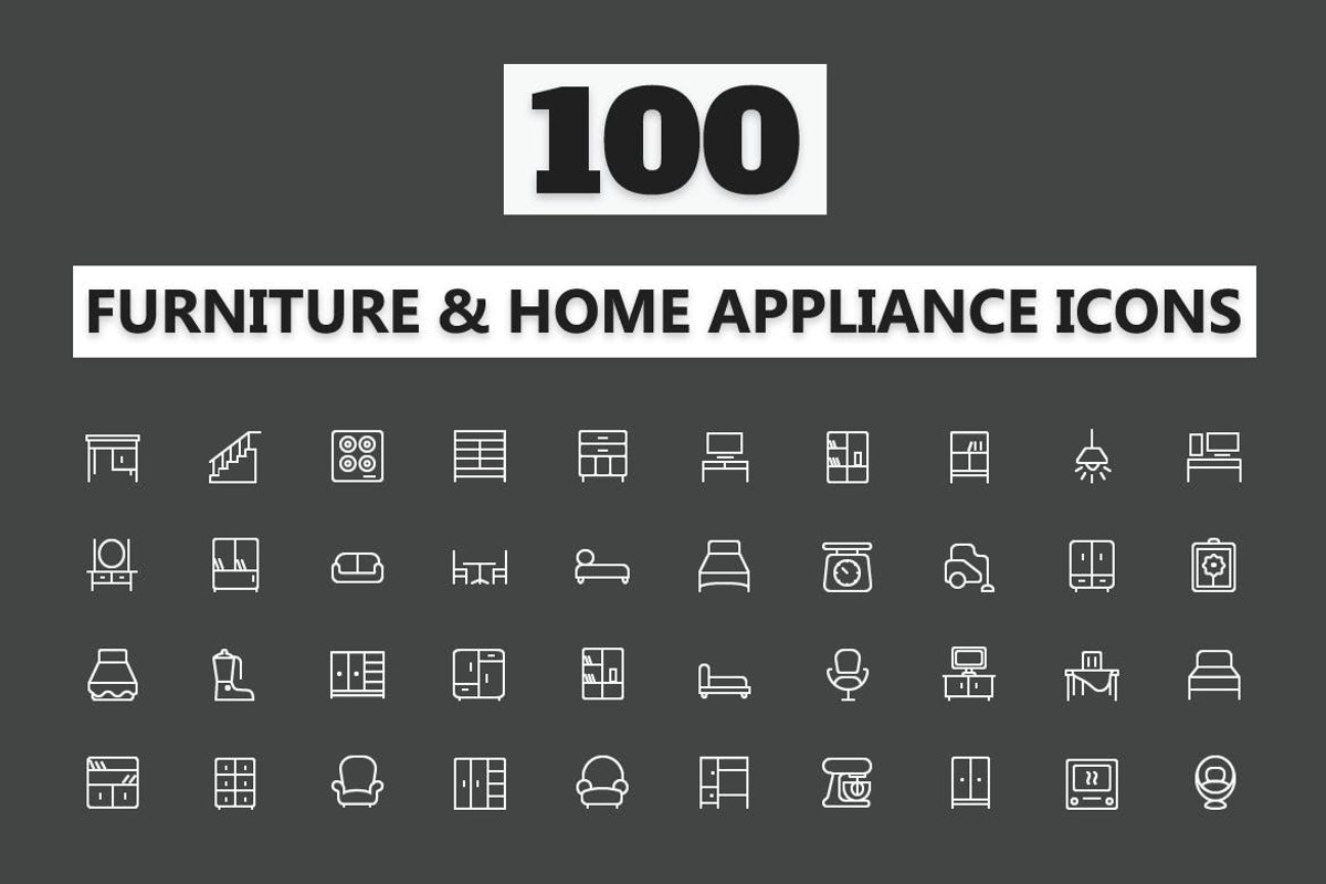 100 Furniture Home Appliances Icons, an Outline Icon by FlatLineIcons (Photo 1 of 3)