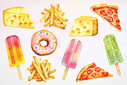 Watercolor Fast Food Vector Set, a Food Illustration by Deckar_art (Thumbnail 1 of 3)