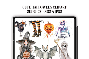 Cute Halloween Watercolor Clipart