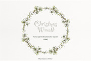 Watercolor Christmas Wreath Clipart, a Seasonal Illustration by MariaScaroniAtelier (Thumbnail 1 of 5)