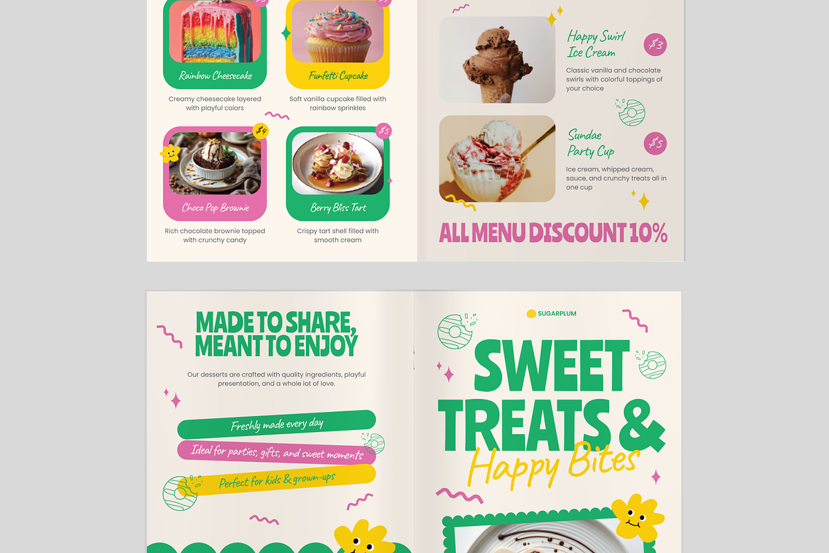 Playful Dessert Menu Bifold Brochure, a Brochure Template by Annora Studio (Photo 6 of 6)