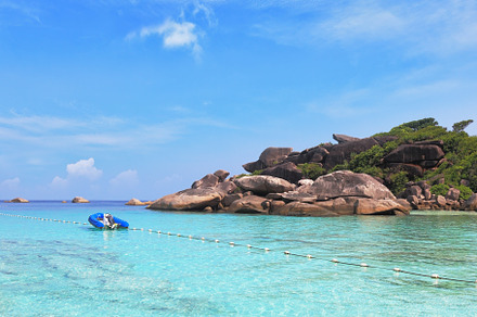 Shallow beach  fenced enclosure rope with floats, a Nature Photo by kavram
