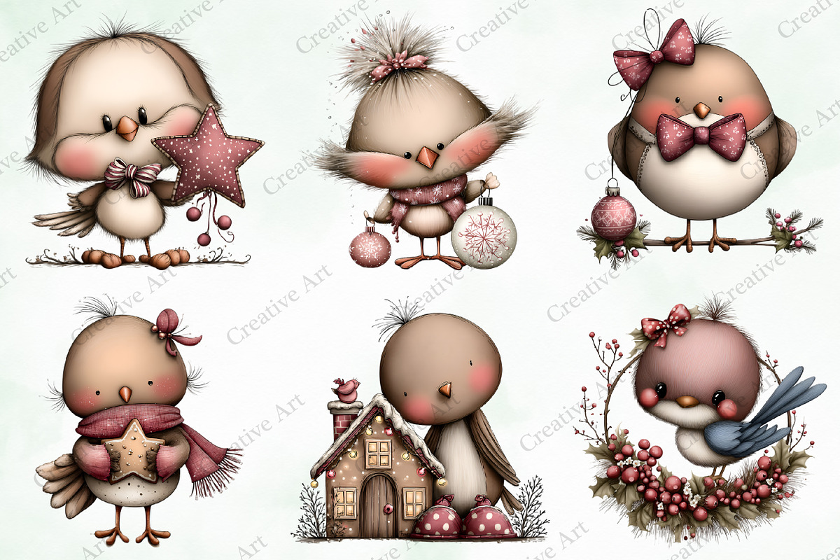 Watercolor Christmas Birds Clipart, an Illustration by Creative Art (Photo 2 of 9)