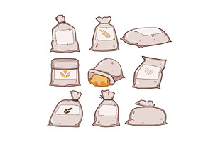 Various sacks holding grain and, a Food Illustration by pikepicture